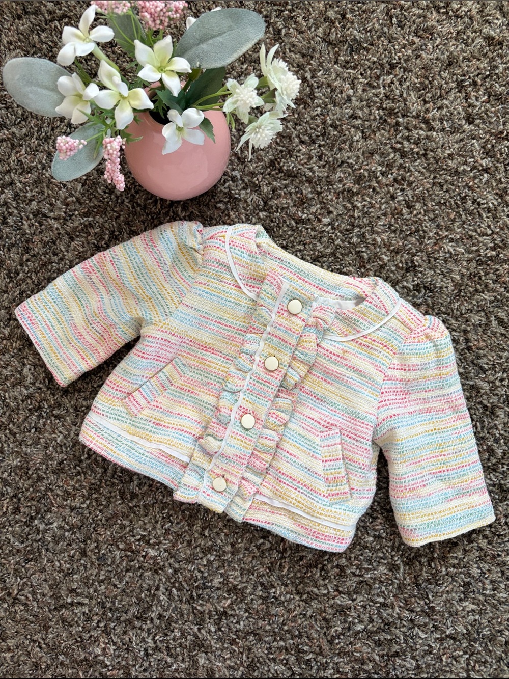 Janie and Jack Pastel Rainbow Boucle Tweed Satin-Lined Jacket, Size 18-24 Months
